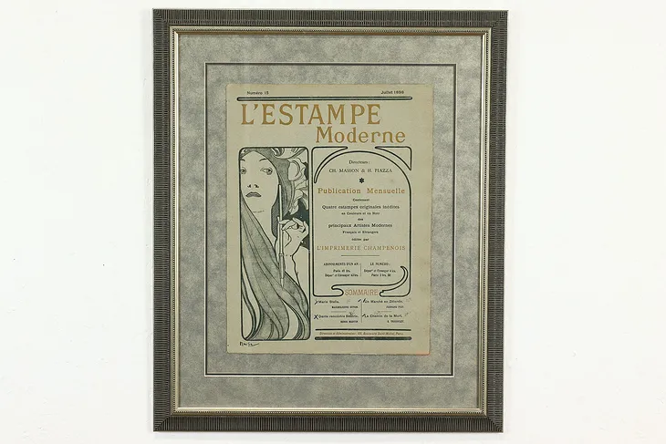 "L'estampe Moderne" Framed Original Antique Lithograph, Mucha 25.5" #40519