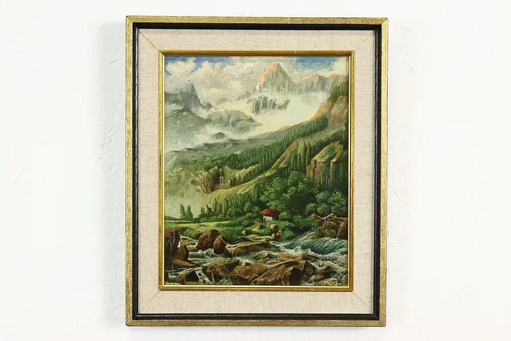 Valley Fantasy Swiss Alps Vintage Original Oil Painting Fredenberg 13" #41275