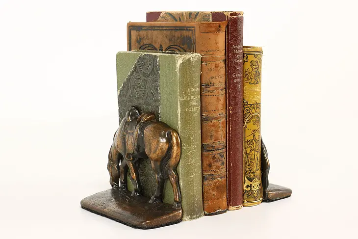 Pair of Grazing Horse Antique Bronze Finish Antique Bookends #41876