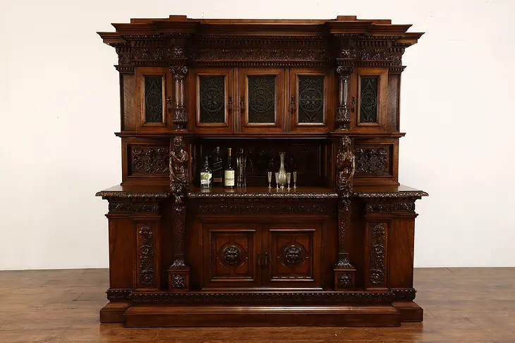 Italian Renaissance Carved Antique Back Bar Cabinet, Sideboard, Cantu #41988