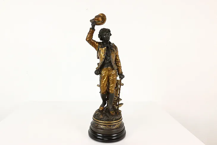 Victorian Traveling Young Gentleman Statue Antique Sculpture, Signed #41928