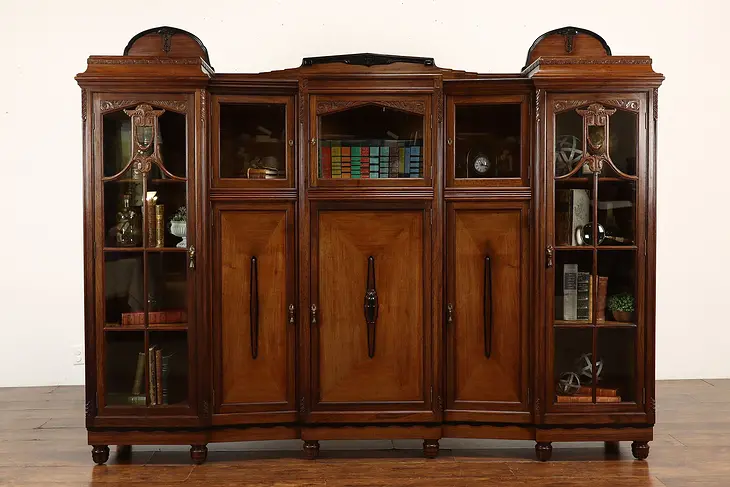 Art Deco Antique Rosewood & Ebony China Display Cabinet or Bookcase #42070