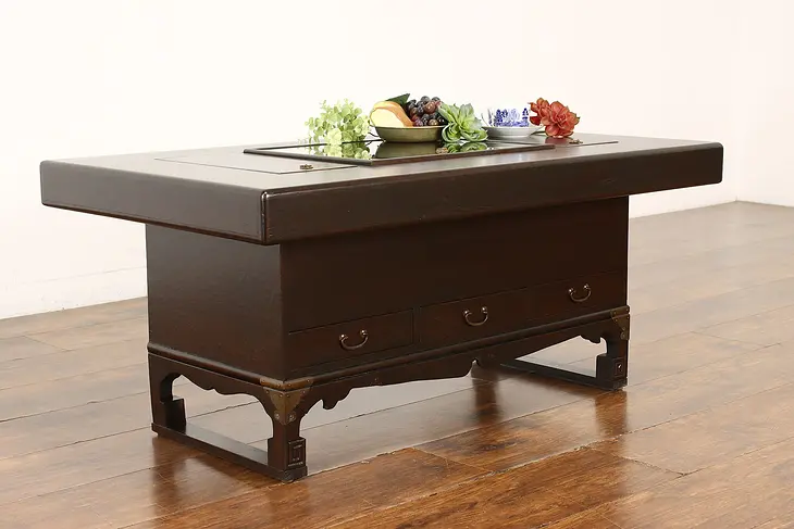 Japanese Traditional Vintage Elm & Copper Hibachi or Coffee Table #41754