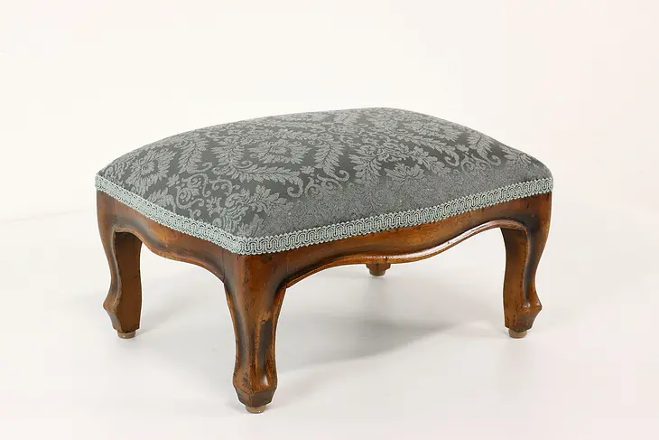 Country French Carved Antique Farmhouse Footstool, New Upholstery #41658
