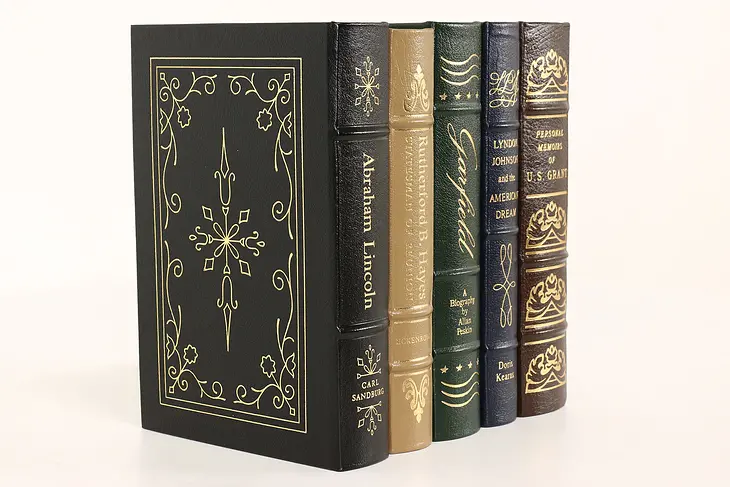 Easton Set of 5 American President Leather & Gold Tooled Books, Lincoln #42462