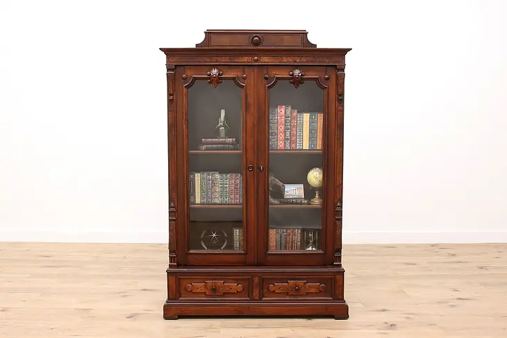 Victorian Renaissance Antique Carved Walnut Office or Library Bookcase #41752
