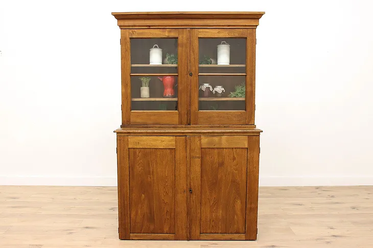 Farmhouse Antique Butternut Country Cabinet Kitchen Pantry Cupboard #43242