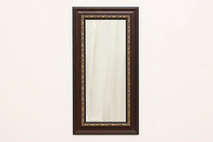 Contemporary Hanging Wall or Hall Beveled Mirror, Leaf Motifs #43473