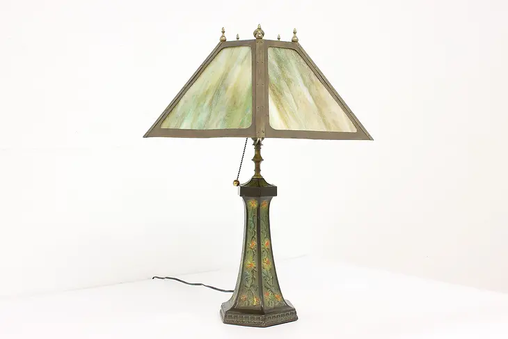 Arts & Crafts Antique Stained Glass Shade Craftsman Office or Desk Lamp #43791