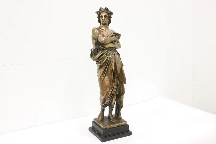 French Vintage Bronze Sculpture Virgil & Aeneid Statue Marble Base, Dalou #44209