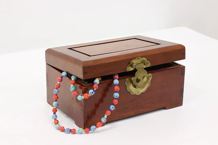 Asian Vintage Mahogany Keepsake or Jewelry Box, Velvet Lined  #43848