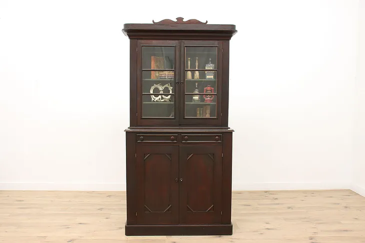 Victorian Farmhouse Antique Walnut Kitchen Pantry Cupboard or Bookcase #44373