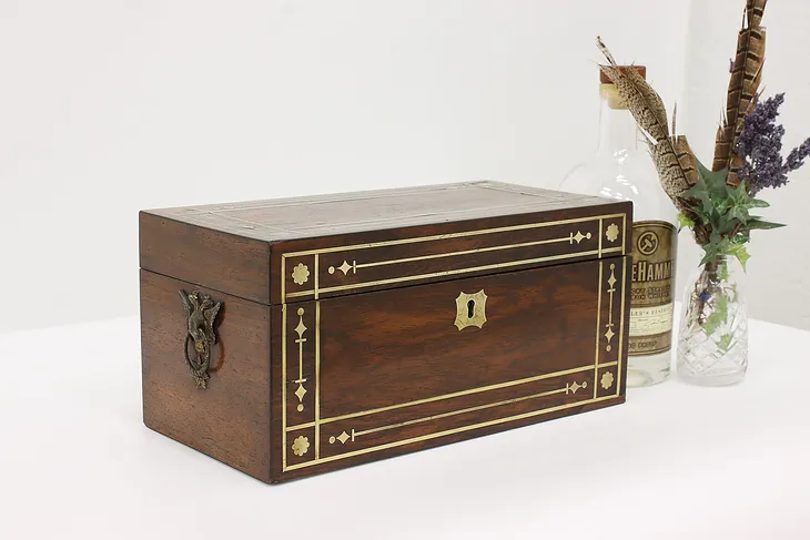 Victorian English Antique Rosewood & Brass Inlay Tea  Poy Box #43412