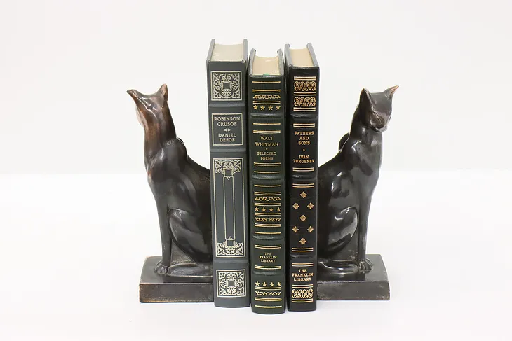 Pair of Art Deco Antique 1920s Cat Bookends, Signed #43953
