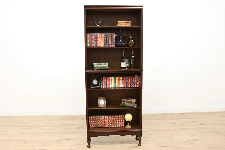 Tall Oak Antique Bookcase, 6 Shelves, Macey Tuscan #37626