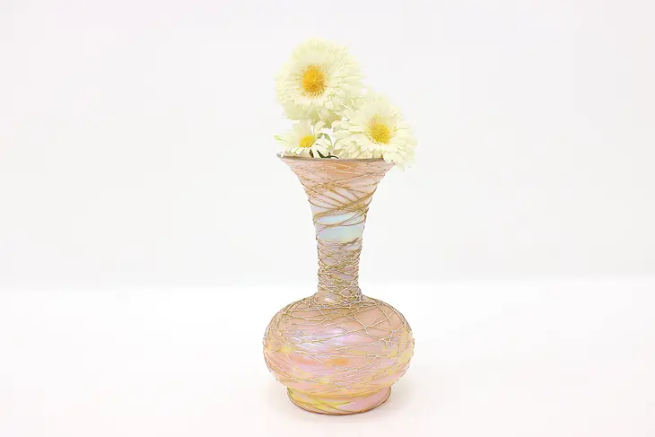 Art Nouveau Antique Blown Aurene Art Glass Vase with Gold Threads #44660