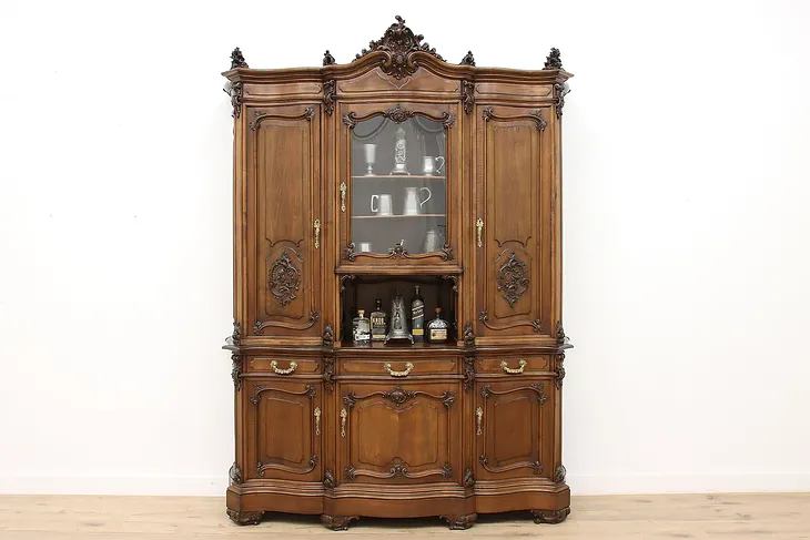 Italian Renaissance Antique Carved Walnut Sideboard, China or Bar Cabinet #35986