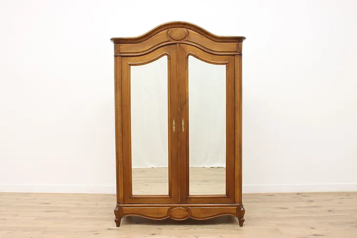 French Antique Walnut Armoire, Wardrobe, or Closet, Beveled Mirror Doors #34993