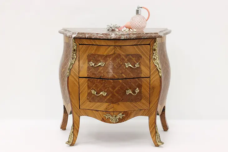 Antique Italian Bombe Chest Nightstand, End Table, Marble #45361