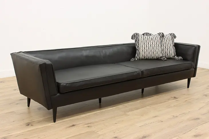 Midcentury Modern Vintage 9' Leather Sofa, Custom Crafted #42330