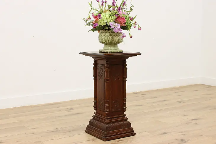 Victorian Carved Oak Antique Plant Stand Sculpture Pedestal #45707