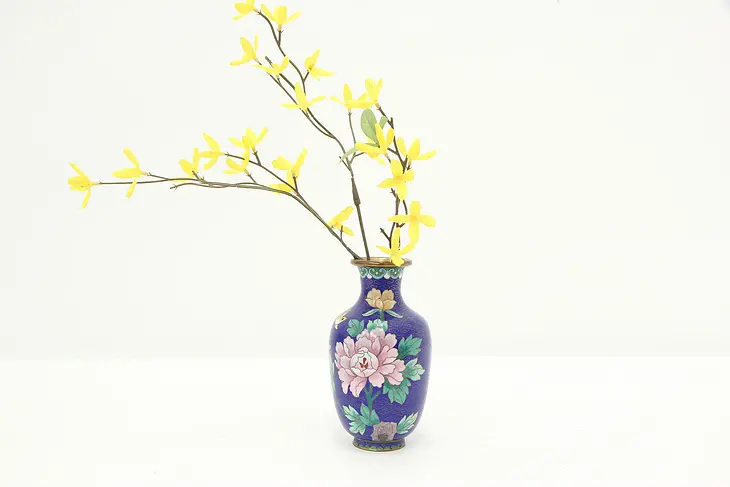 Chinese Cloisonne Vintage Inlaid Enamel Vase, Flowers #45383
