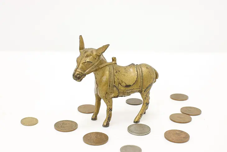 Farmhouse Antique Cast Iron Painted Donkey Coin Bank #45339