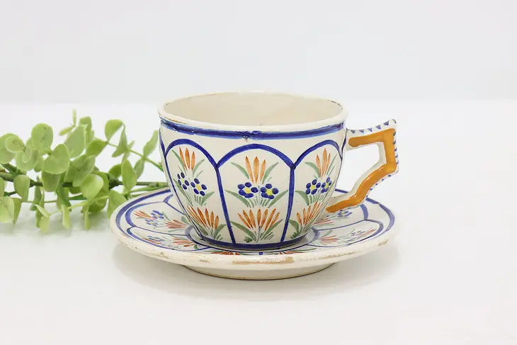 French Brittany Vintage Quimper Hand Painted Cup & Saucer #44030