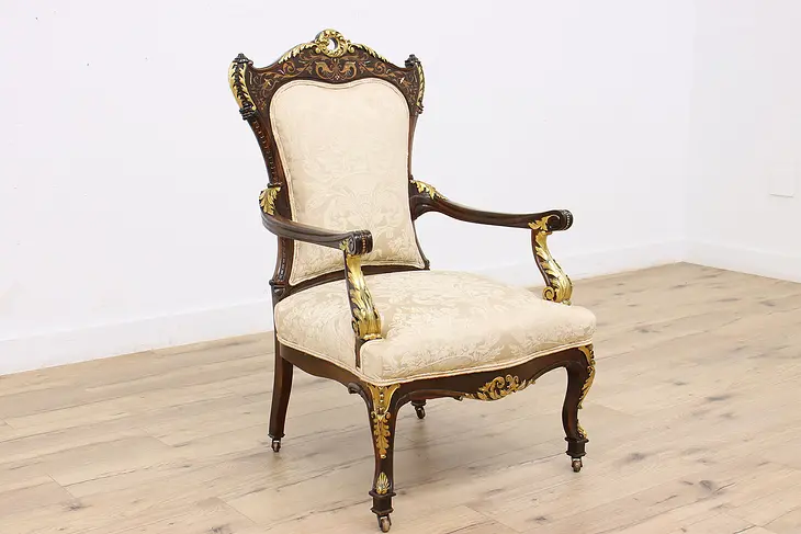 French Antique Rosewood Armchair Pearl Marquetry #46333