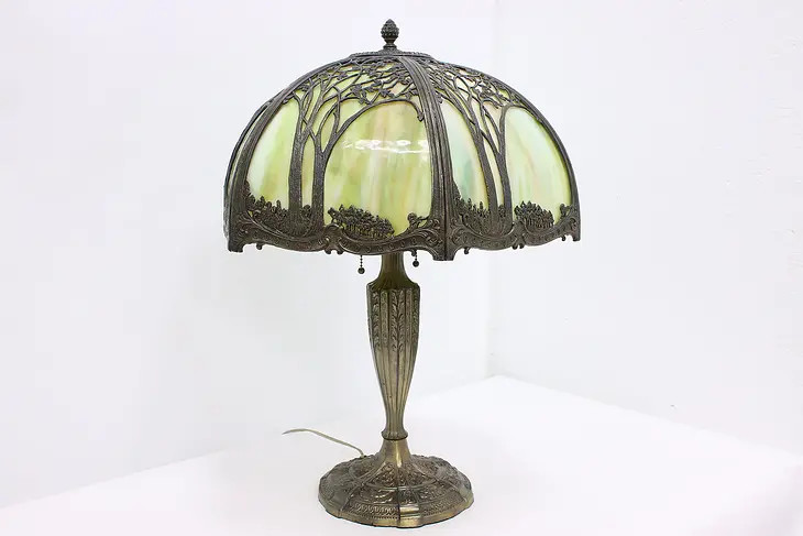 Trees Antique 6 Panel Curved Stained Glass Shade Lamp #46618