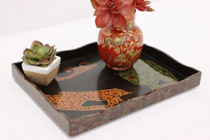 Japanese Traditional Vintage Tsugaru Nuri Lacquerware Tray #46235