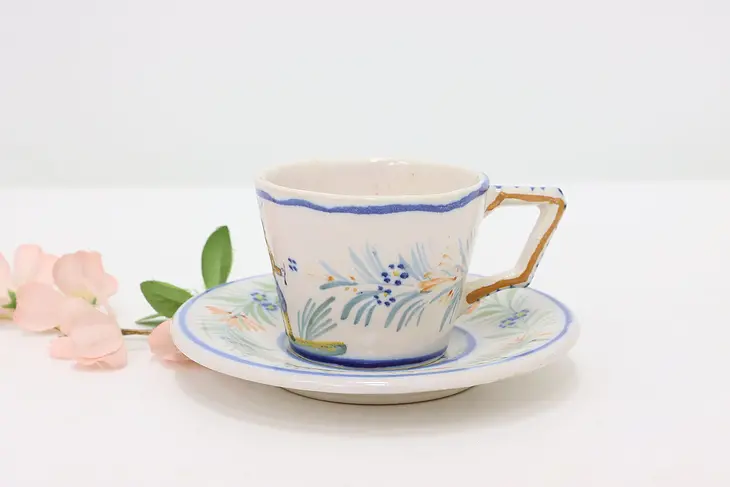 French Brittany Vintage Quimper Hand Painted Cup & Saucer #44029