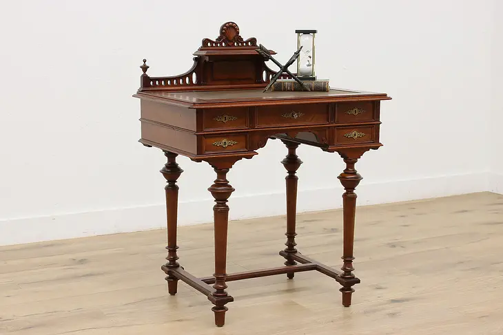 Victorian Antique Walnut & Leather Writing & Sewing Desk #47464