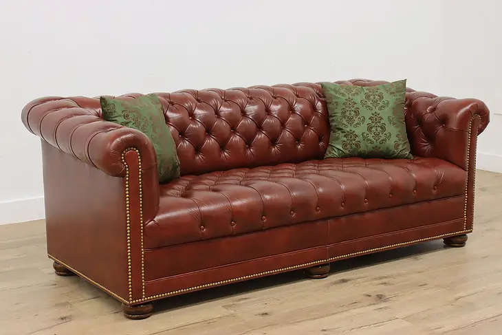 Chesterfield Tufted Leather Vintage Red Sofa Hancock & Moore #47866