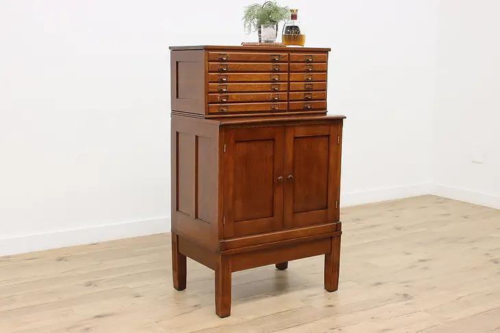 Traditional Antique Oak Office Collector File, Music Cabinet #48079