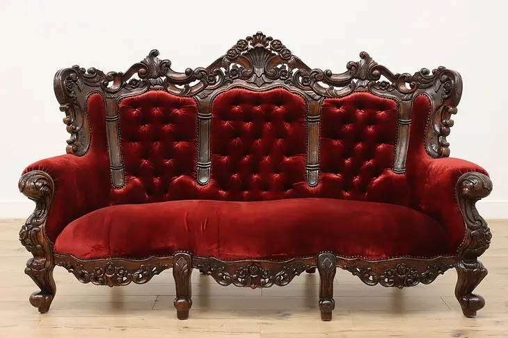 Victorian Design Vintage Carved Mahogany Settee or Sofa #48361