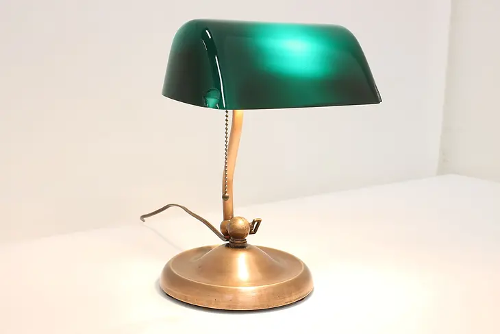 Emerald Office or Banker Antique Desk Lamp, Chips, Verdelite #42100