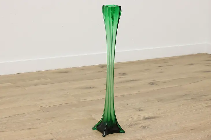Murano Vintage Italian Blown Emerald Art Glass Vase #48788