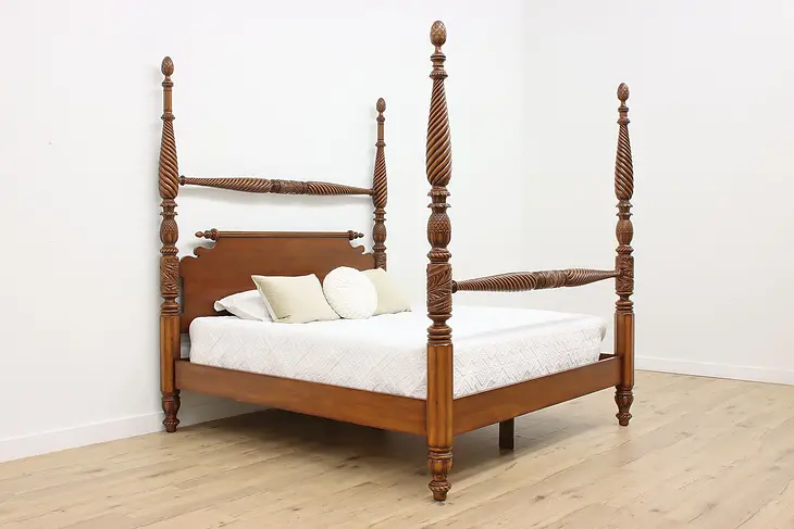 Georgian Design Vintage Carved Mahogany King Size Poster Bed #49260