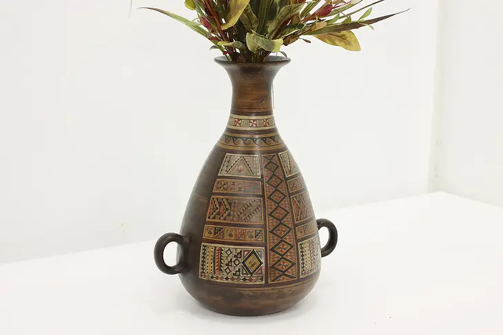 Indigenous Vintage Painted Pottery Vase, Birds, Signed #49211