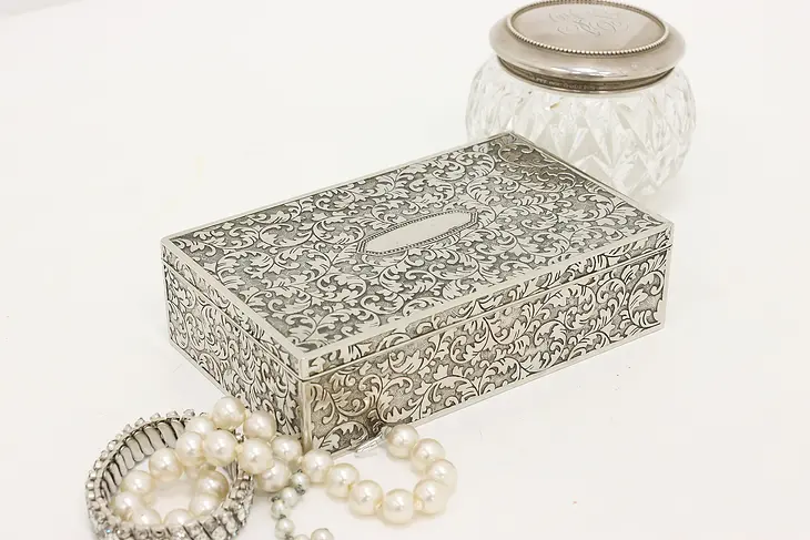 Silverplate Vintage Jewelry or Keepsake Box, Flowers #49248
