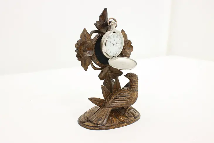 Black Forest Antique Hand Carved Bird Pocket Watch Stand #47675