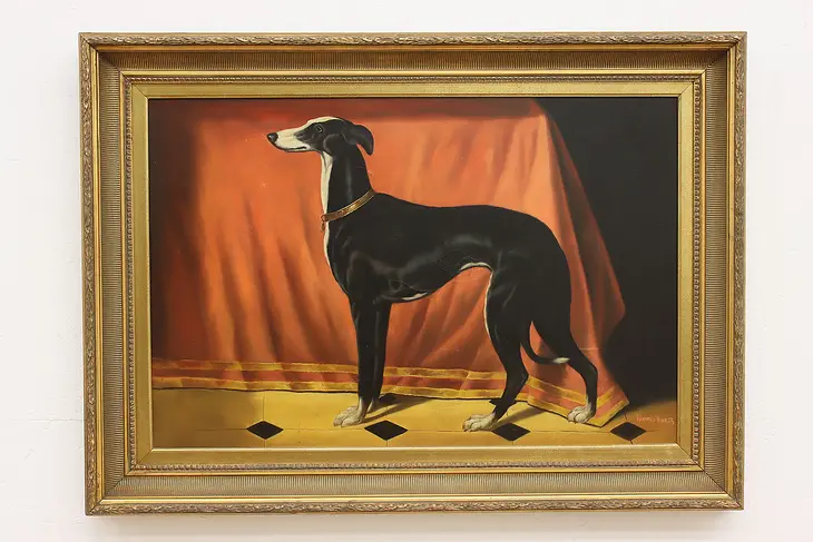 Greyhound Portrait Vintage Original Oil Painting, Hines 44" #49523