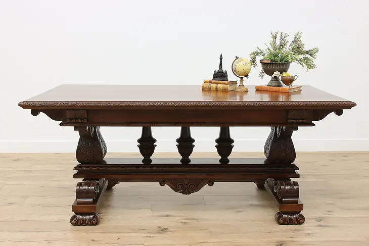Renaissance Design Antique Carved Dining or Library Table #49093