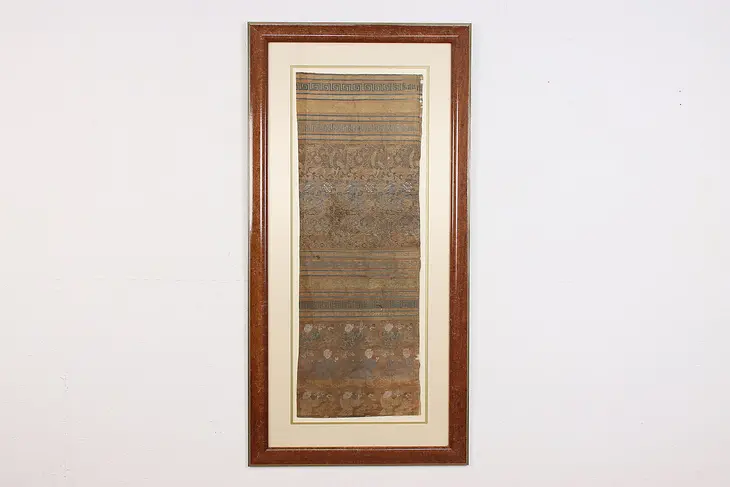 Asian Antique Embroidered Silk Dragons Panel, Custom Framed #49735