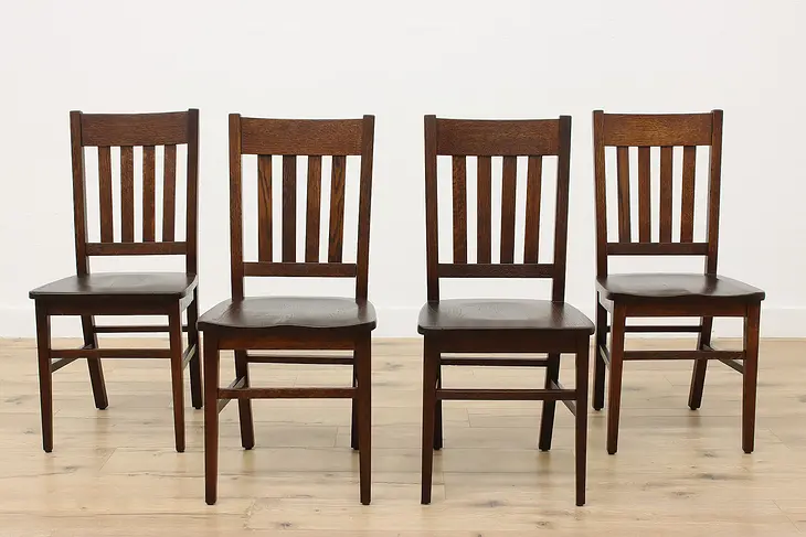 Set of 4 Arts & Crafts Mission Oak Antique Dining Chairs #49167