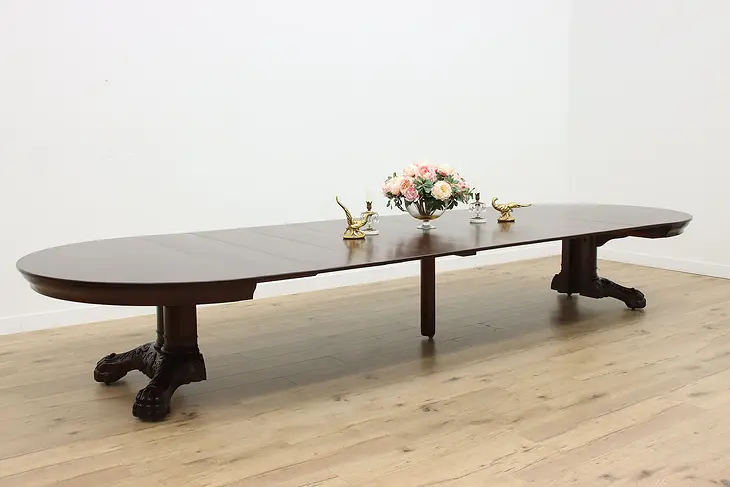 Empire Antique 16' Mahogany Dining Table, 9 leaves, Paw Feet #49790