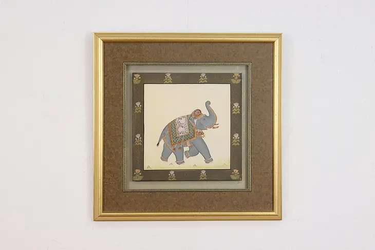 Ceremonial Elephant Vintage Watercolor Silk Painting 19.5" #49740