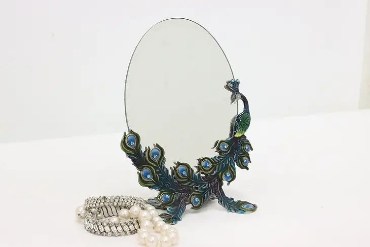 Tabletop or Dresser Vintage Mirror, Peacock w/ Gems #48603