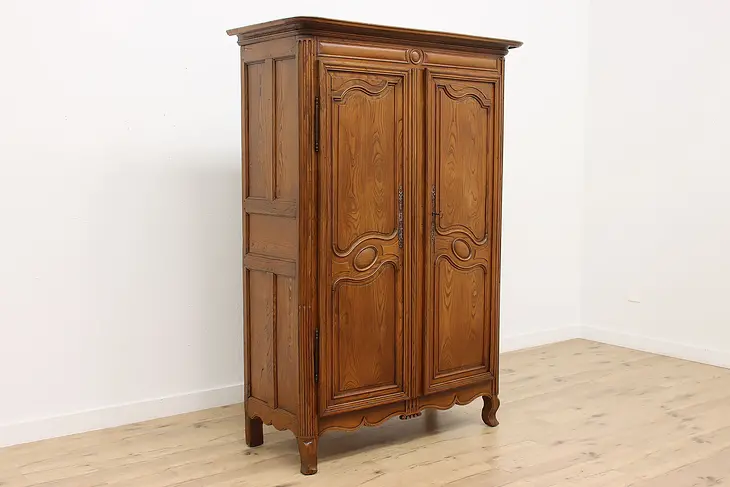 Country French Antique 1790s Carved Oak Armoire or Wardrobe #49413